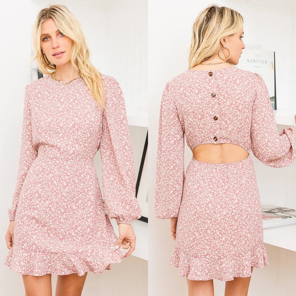 Lulus Blooming Darlin' Mauve Floral Print Ruffled Mini Dress